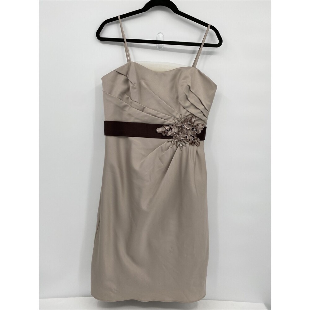 Allure Bridals Bridemaids Women's Beaded Floral Applique Dress Tan Size 14